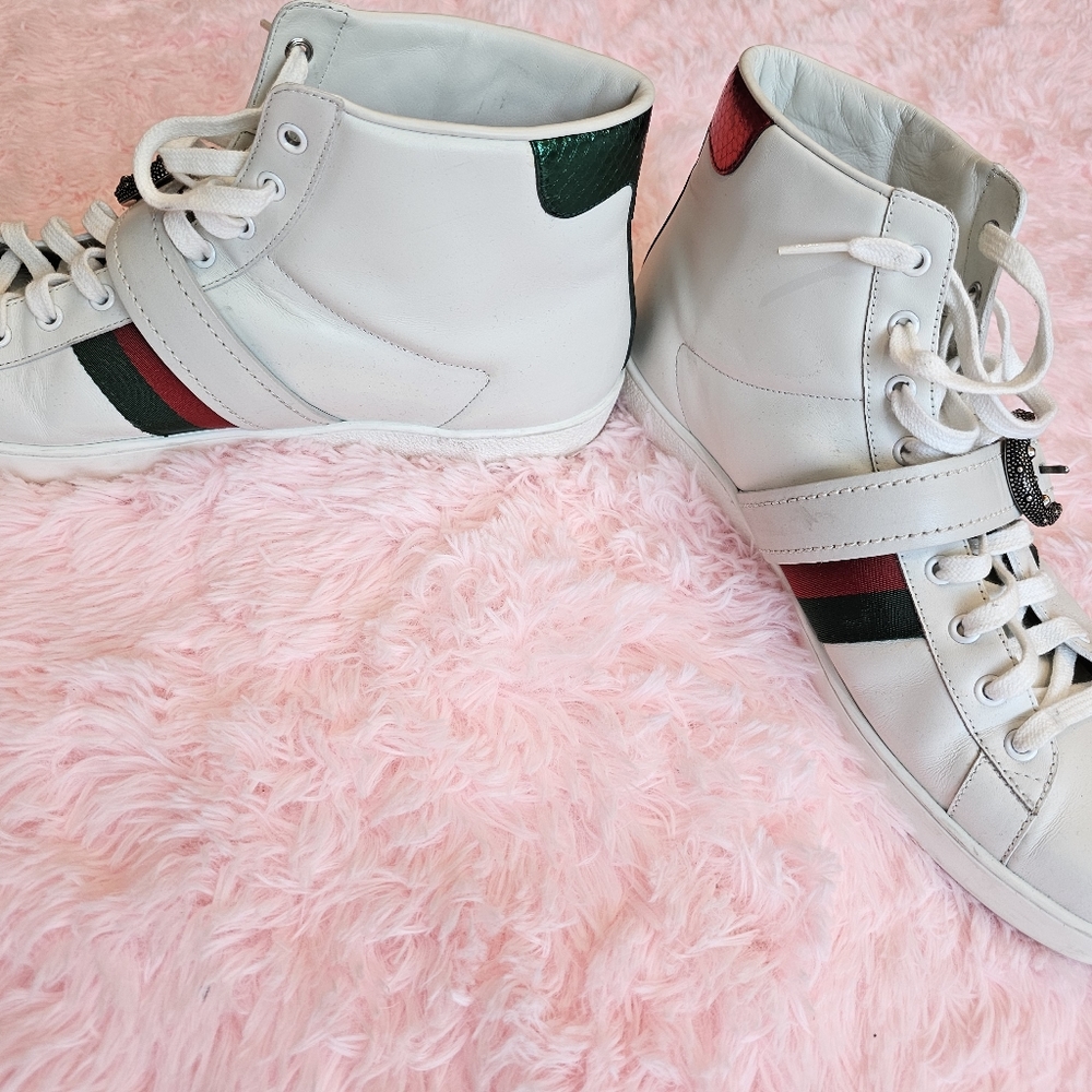 Gucci Ace High-top sneakers w/ Dionysus Buckle - Picture 4 of 7